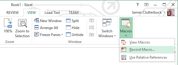 Macro menu start recording