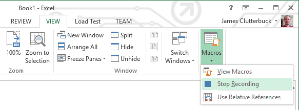 Macro menu stop recording